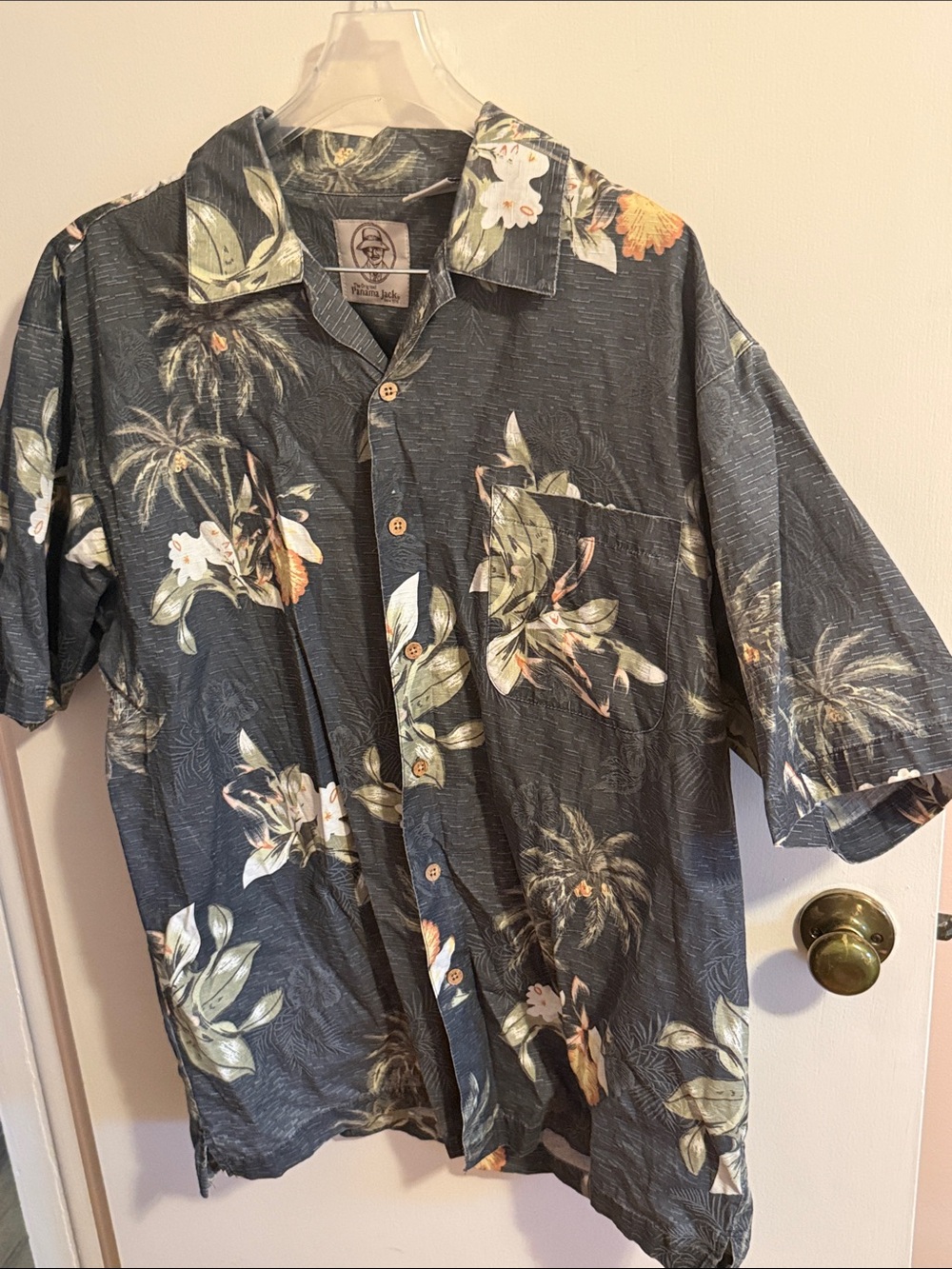 Panama Jack Dark Gray Tropical Floral Button-Down Shirt